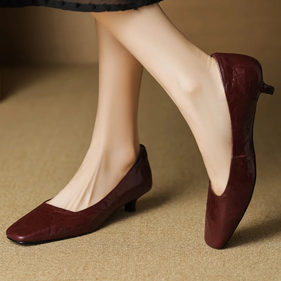 Alaris — Genuine Leather Kitten Heel Pumps with Cushioned Insole