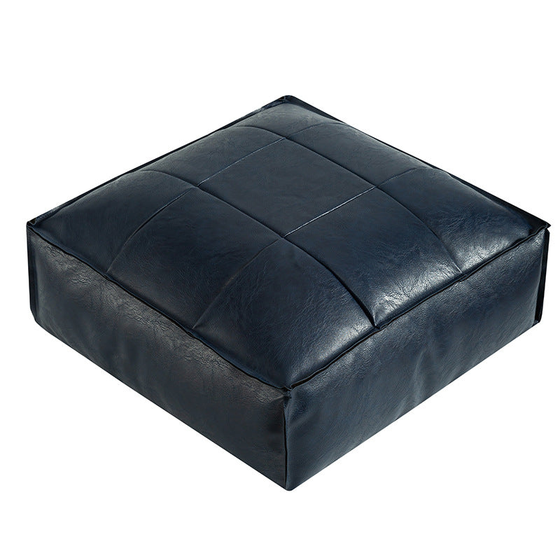 Liora Pouf — Moroccan Faux Leather Floor Cushion with Stitched Grid Design