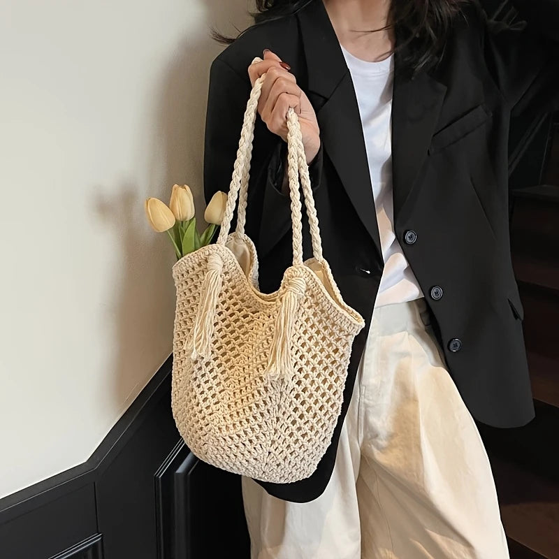 Ardena — Oversized Handcrafted Cotton Crochet Tote with Tassels