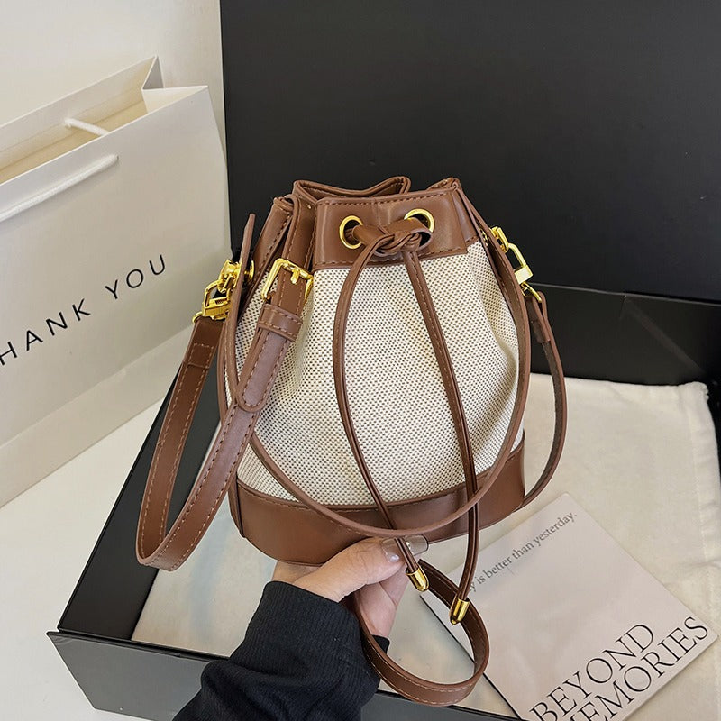 Oslen Canvas Bucket Bag — Lightweight Vegan Leather Trim Tote