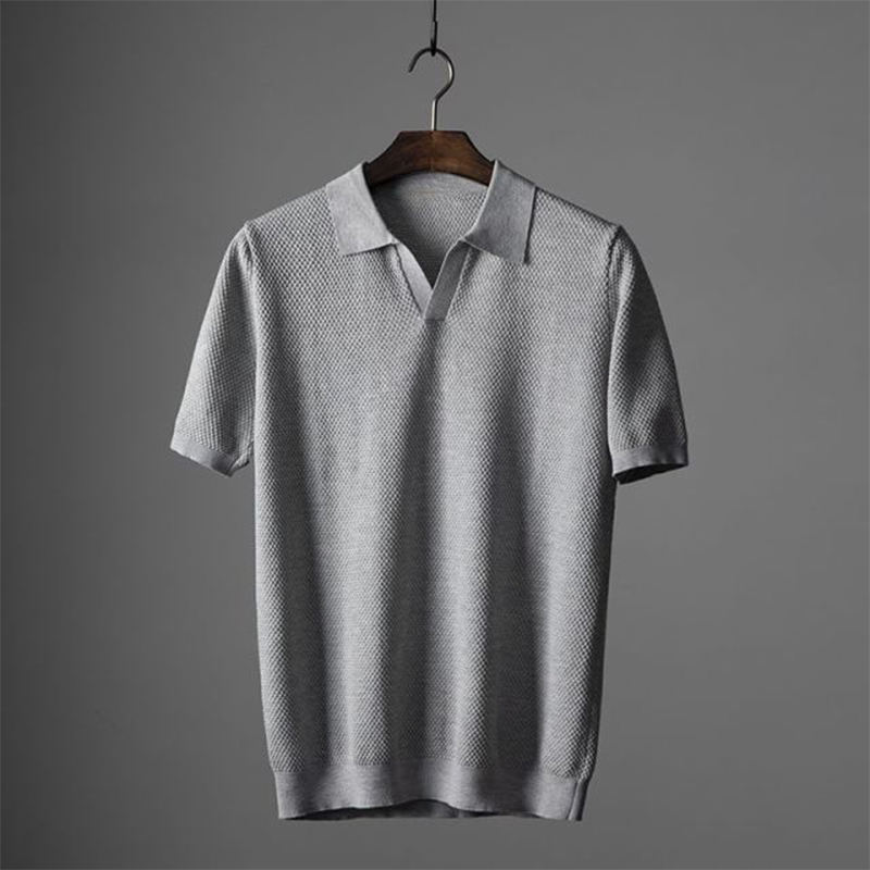 Elevian — Peruvian Cotton Knit Polo with Buttonless Johnny Collar