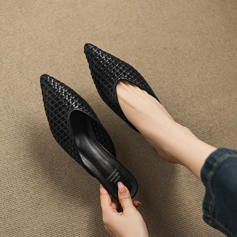 Calina — Genuine Leather Woven Heels with Cushioned Insole