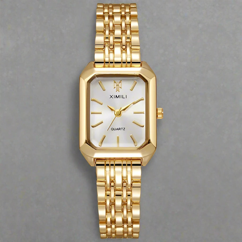 Lorian — Gold-Tone Stainless Steel Watch with Faceted Glass Face