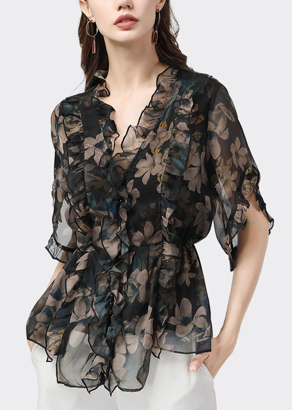 Black Ruffled Patchwork Chiffon Blouse™ — Feel Effortlessly Flawless and Unstoppable All Summer Long