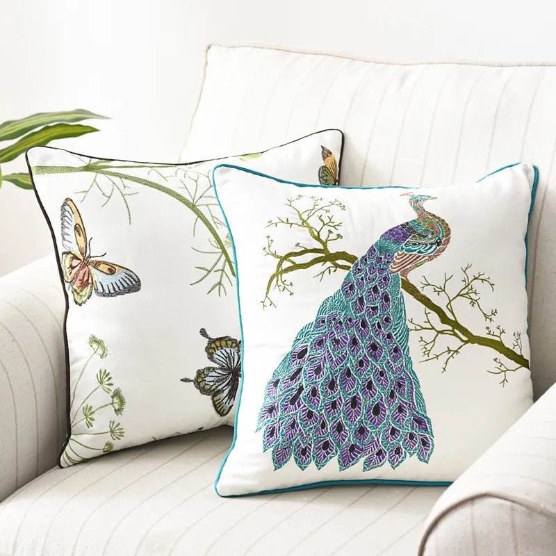 Liora — Embroidered Butterfly Cushion Cover in Cotton-Linen Blend