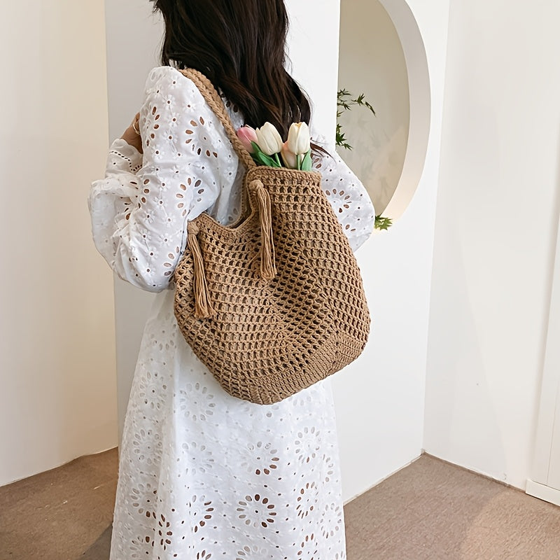 Ardena — Oversized Handcrafted Cotton Crochet Tote with Tassels
