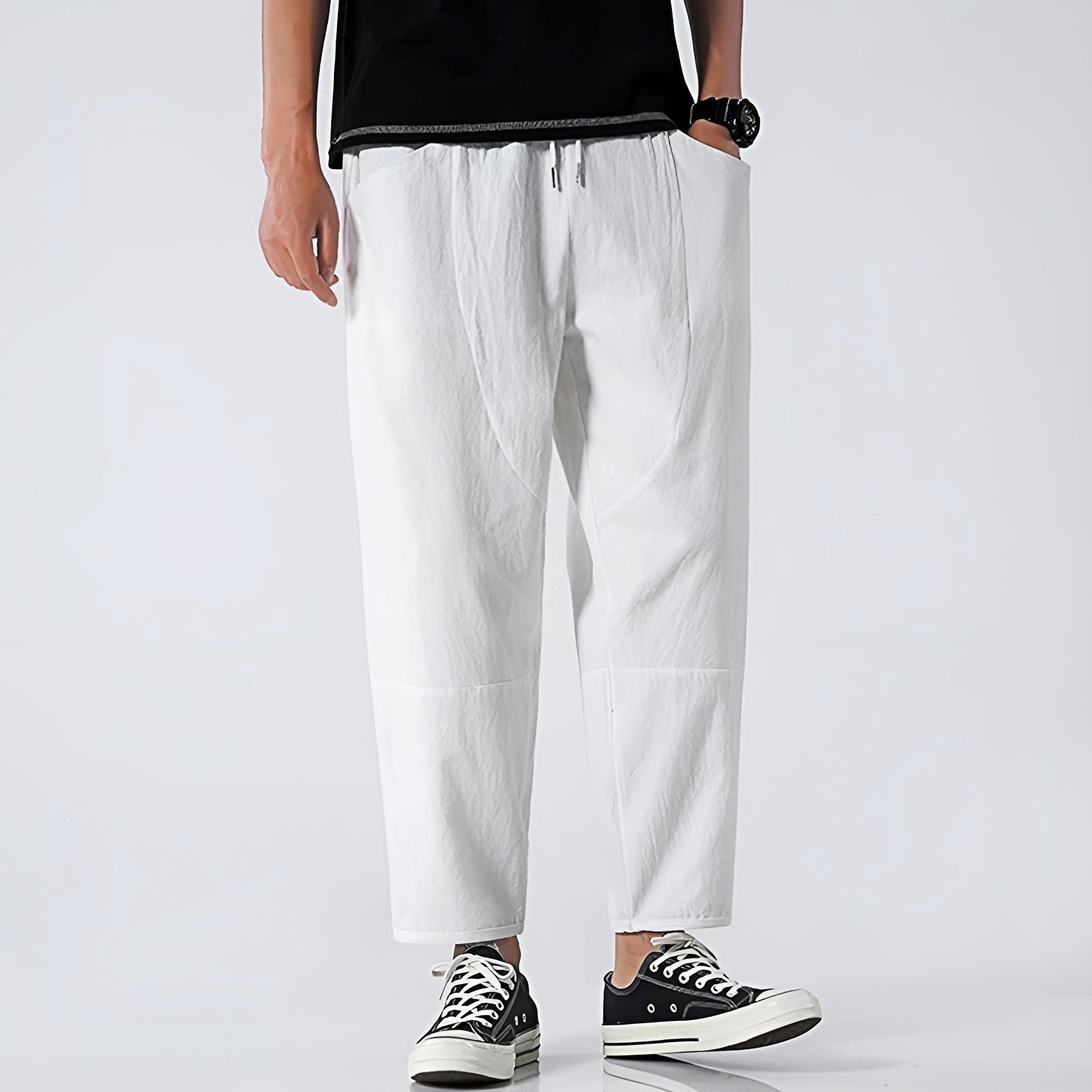 Eryndor Cropped Pants — Breathable Cotton-Linen Relaxed Fit with Drawstring Waist