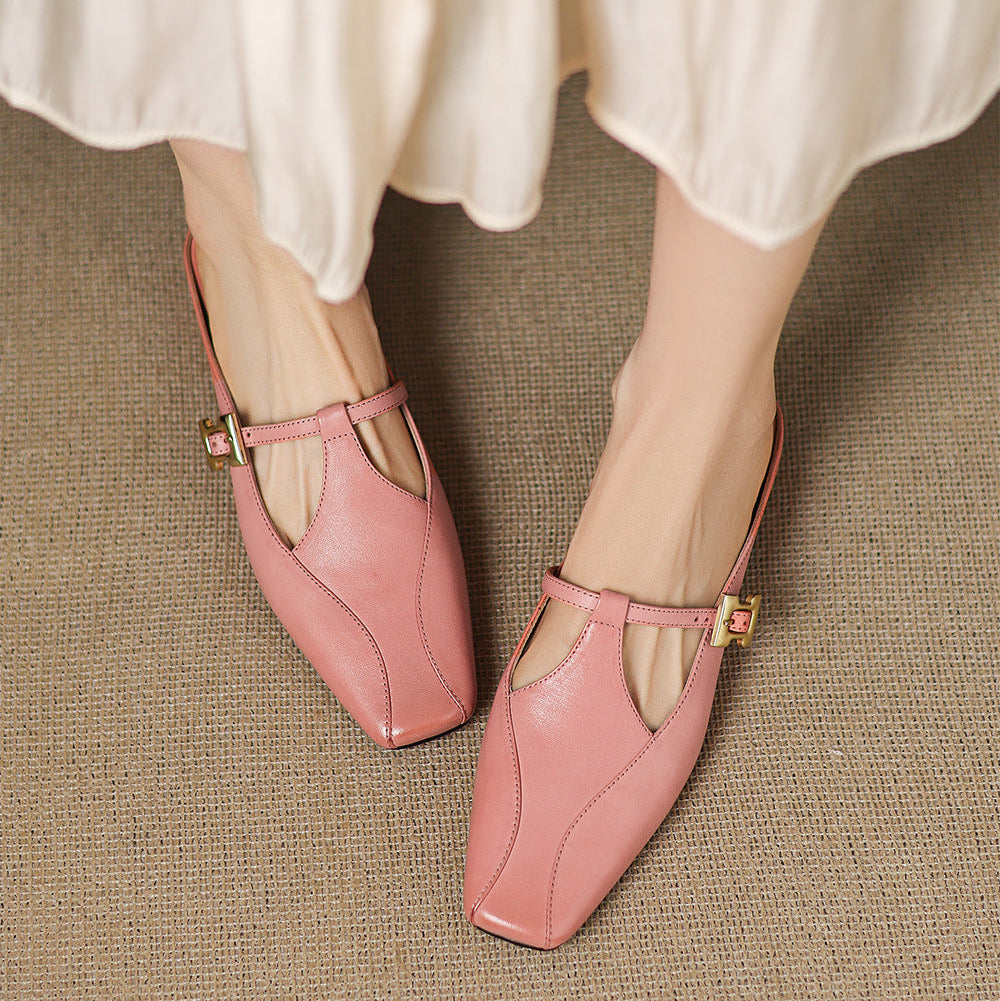Velora — Genuine Leather T-Strap Mules with Cushioned Heel