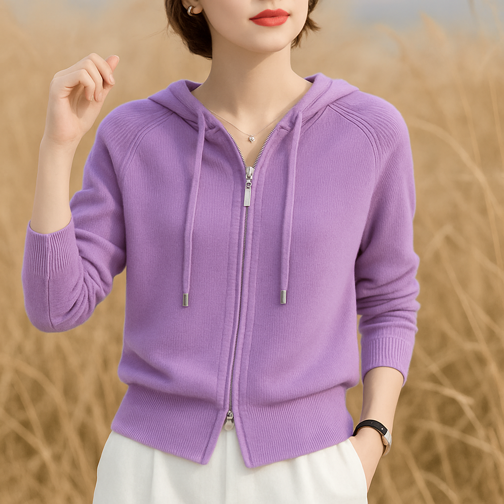 Avero — Breathable Loft-Knit Hoodie with Two-Way Zipper and Raglan Sleeves