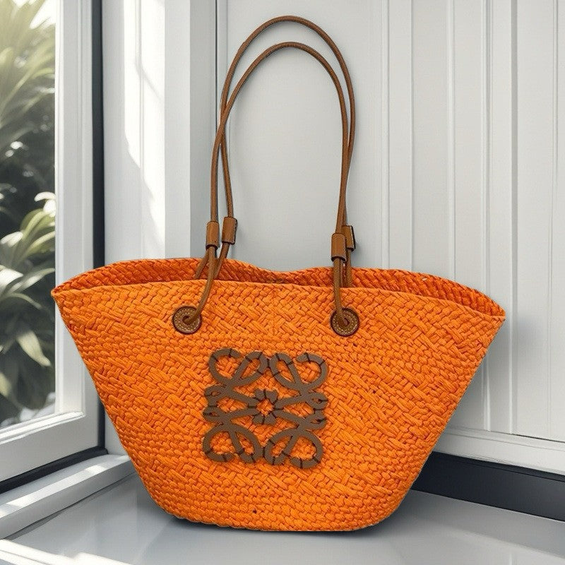 Liora — Handcrafted Straw Beach Bag with Adjustable Faux Leather Handles
