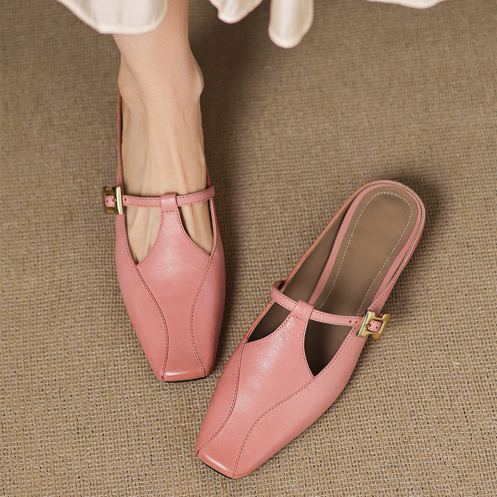 Velora — Genuine Leather T-Strap Mules with Cushioned Heel