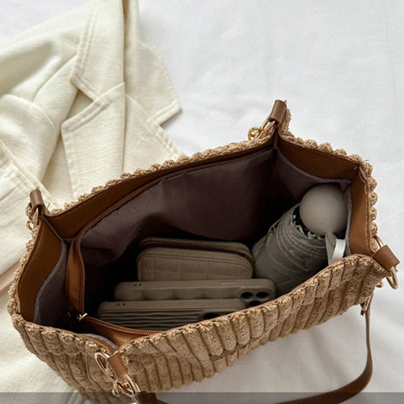 Harper — Soft-Touch Corduroy Tote Bag with Zipper Closure