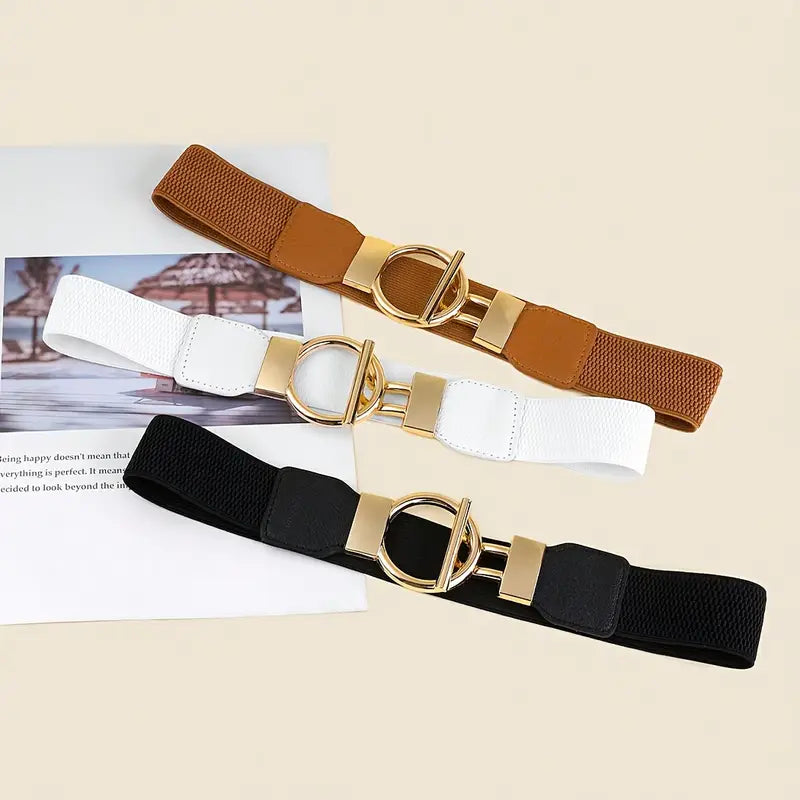 Jarin Belt — Stretch Waist Belt with Gold-Tone Circle Buckle