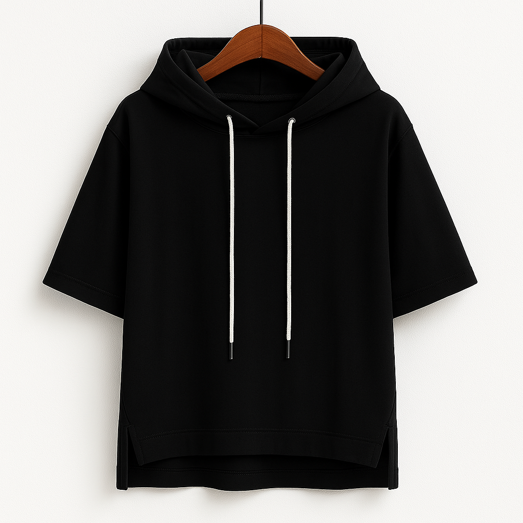 Fintan — Lightweight Short-Sleeve Cotton Blend Hoodie with Adjustable Hood