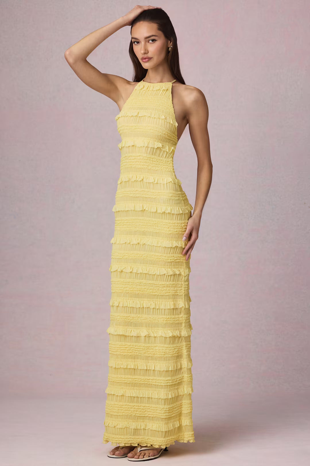 Clarellea — Halter Neck Maxi Dress with Ruffled Open Back