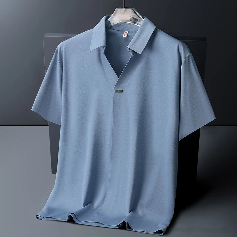 Virello — Men’s Lightweight Ice Silk Shirt with Open Collar