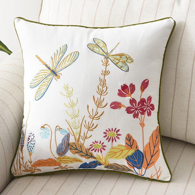 Liora — Embroidered Butterfly Cushion Cover in Cotton-Linen Blend