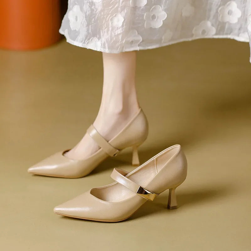 Lorien — Genuine Leather Mary Jane Heels with Kitten Heel and Cushioned Insole