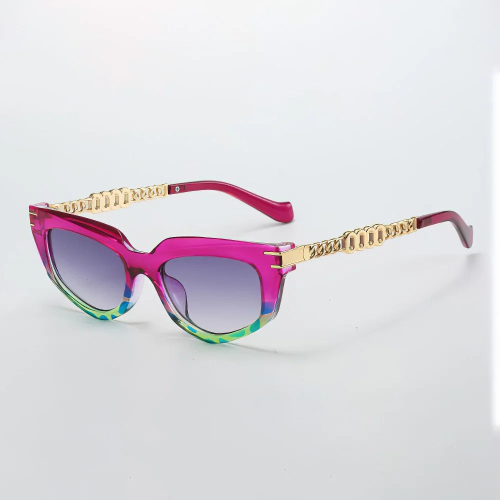 Celina Cat-Eye Sunglasses — Stylish UV400 Protection with Gold Chain-Link Arms