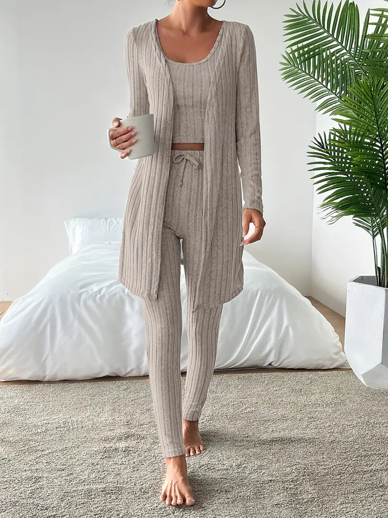 Vesira — 3-Piece Ribbed Knit Lounge Set with Slim Fit