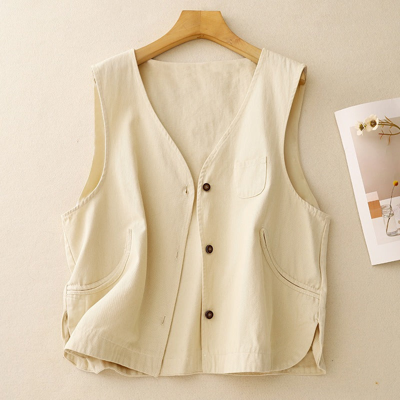 Soren Vest — Lightweight Cotton Linen Vest with Spacious Pockets