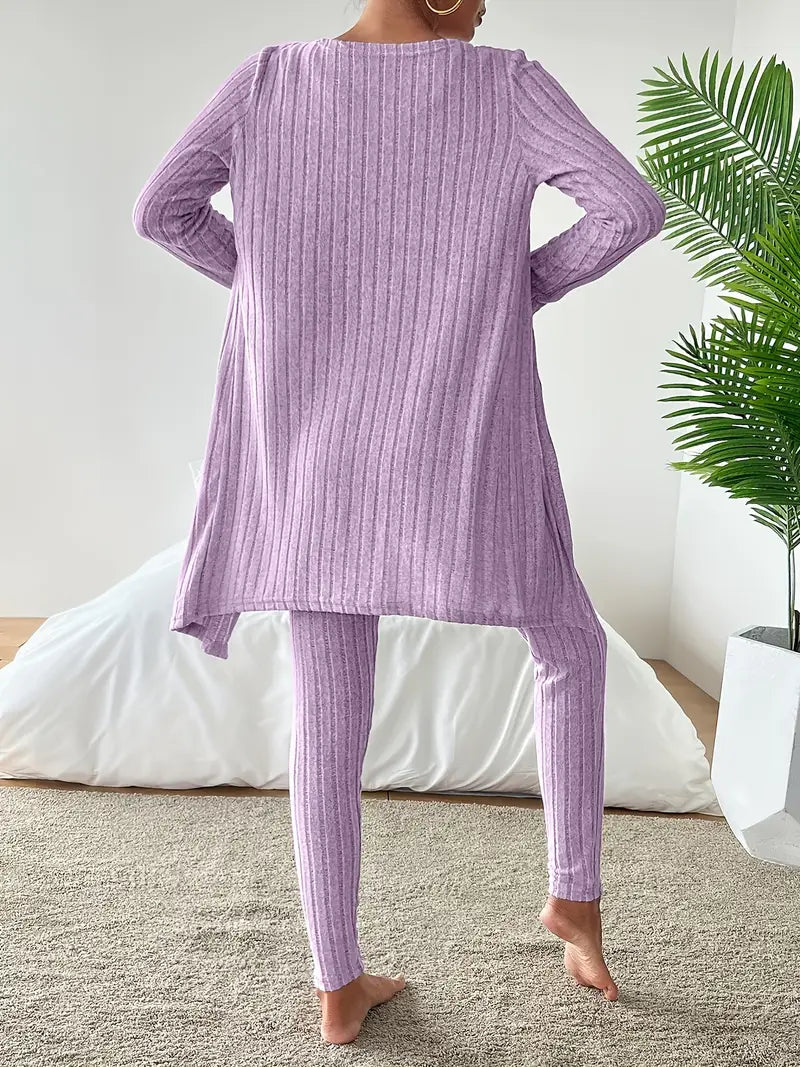 Vesira — 3-Piece Ribbed Knit Lounge Set with Slim Fit