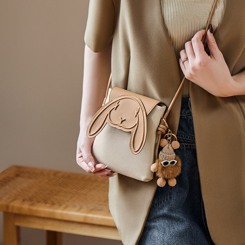 Liora — Women's Genuine Leather Mini Crossbody Phone Bag with Rabbit Design