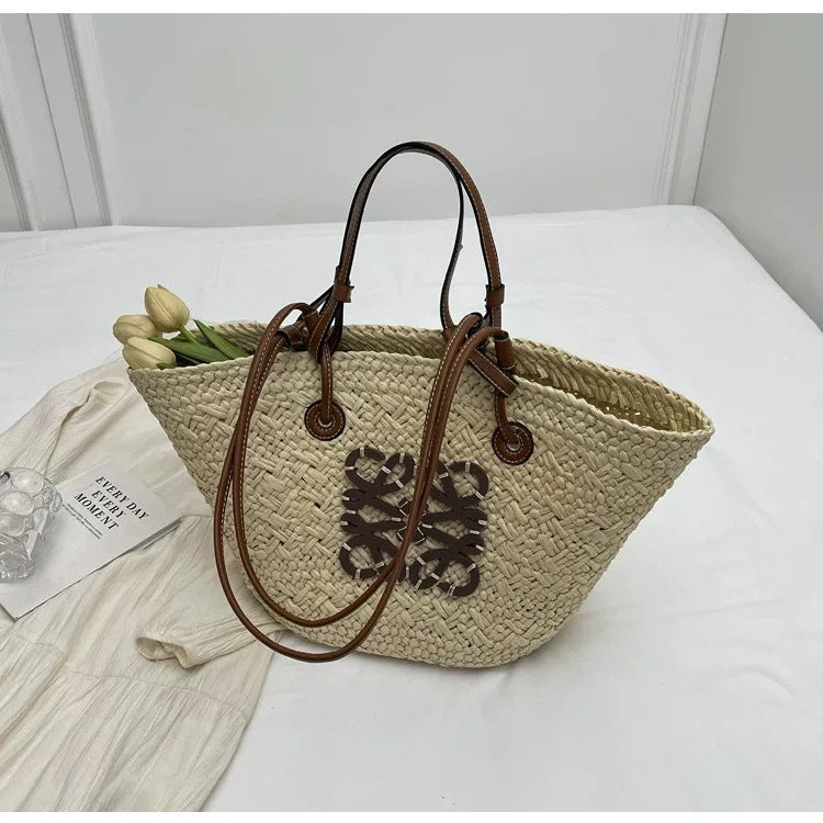 Liora — Handcrafted Straw Beach Bag with Adjustable Faux Leather Handles