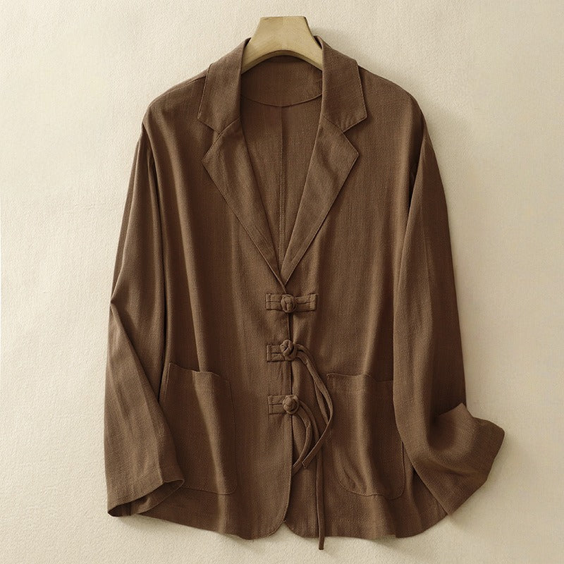 Liora — Lightweight Linen Jacket with Knotted Buttons and Patch Pockets
