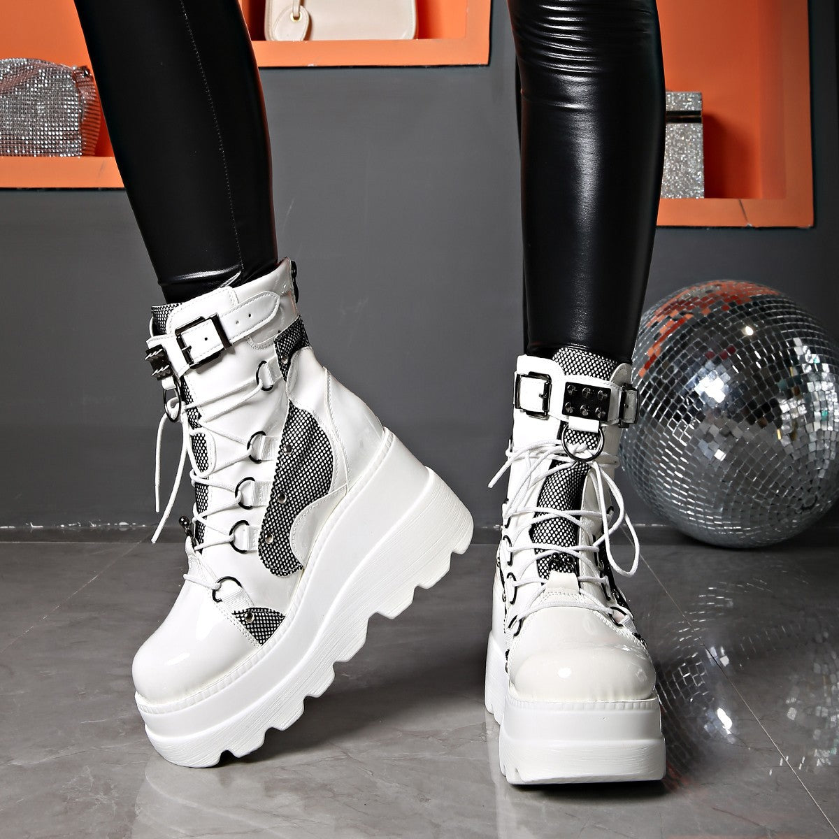Liora — Gothic Platform Boots with Chunky Sole and Buckle Accents