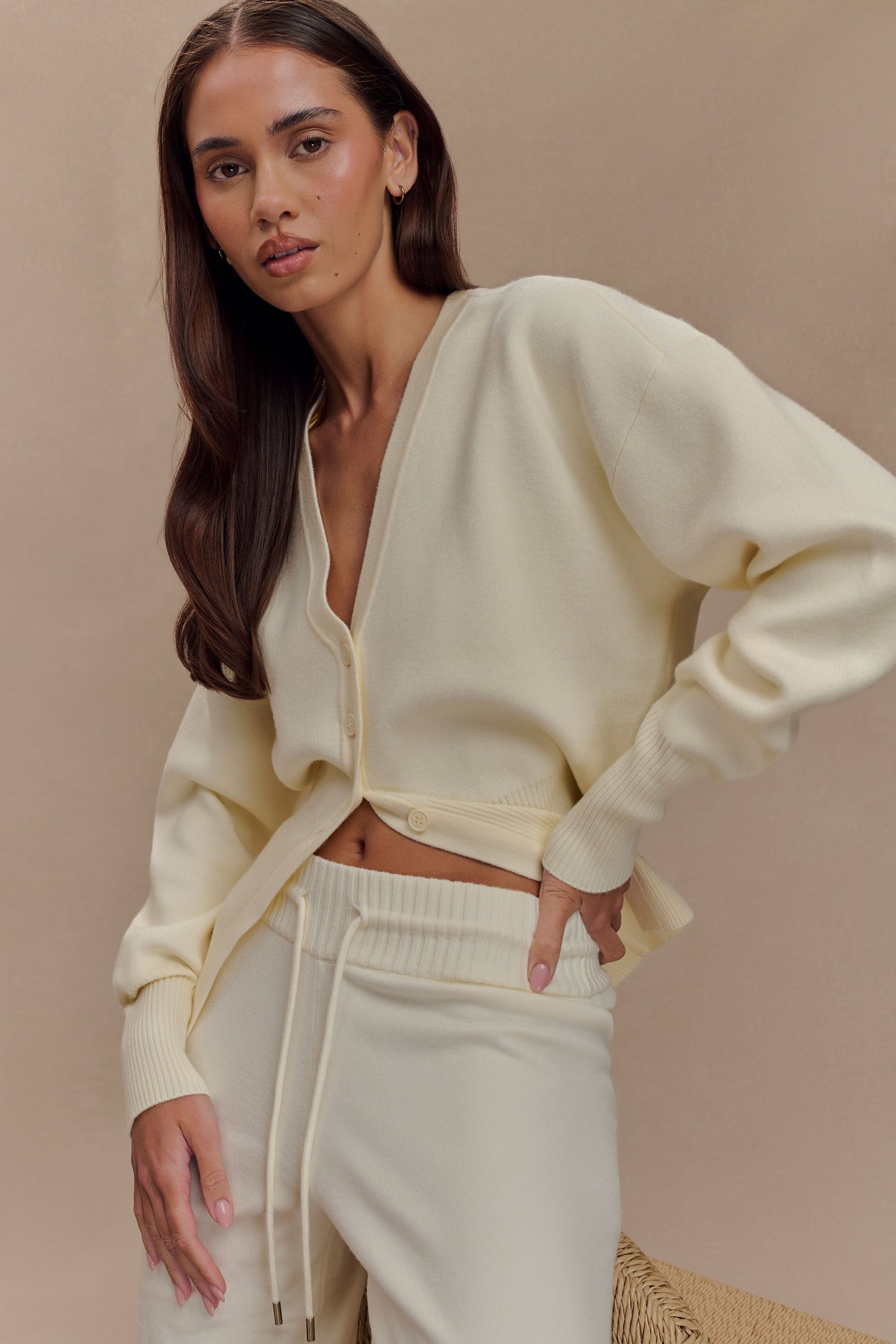 Vexora Buttoned Oversized Cardigan - Ivory