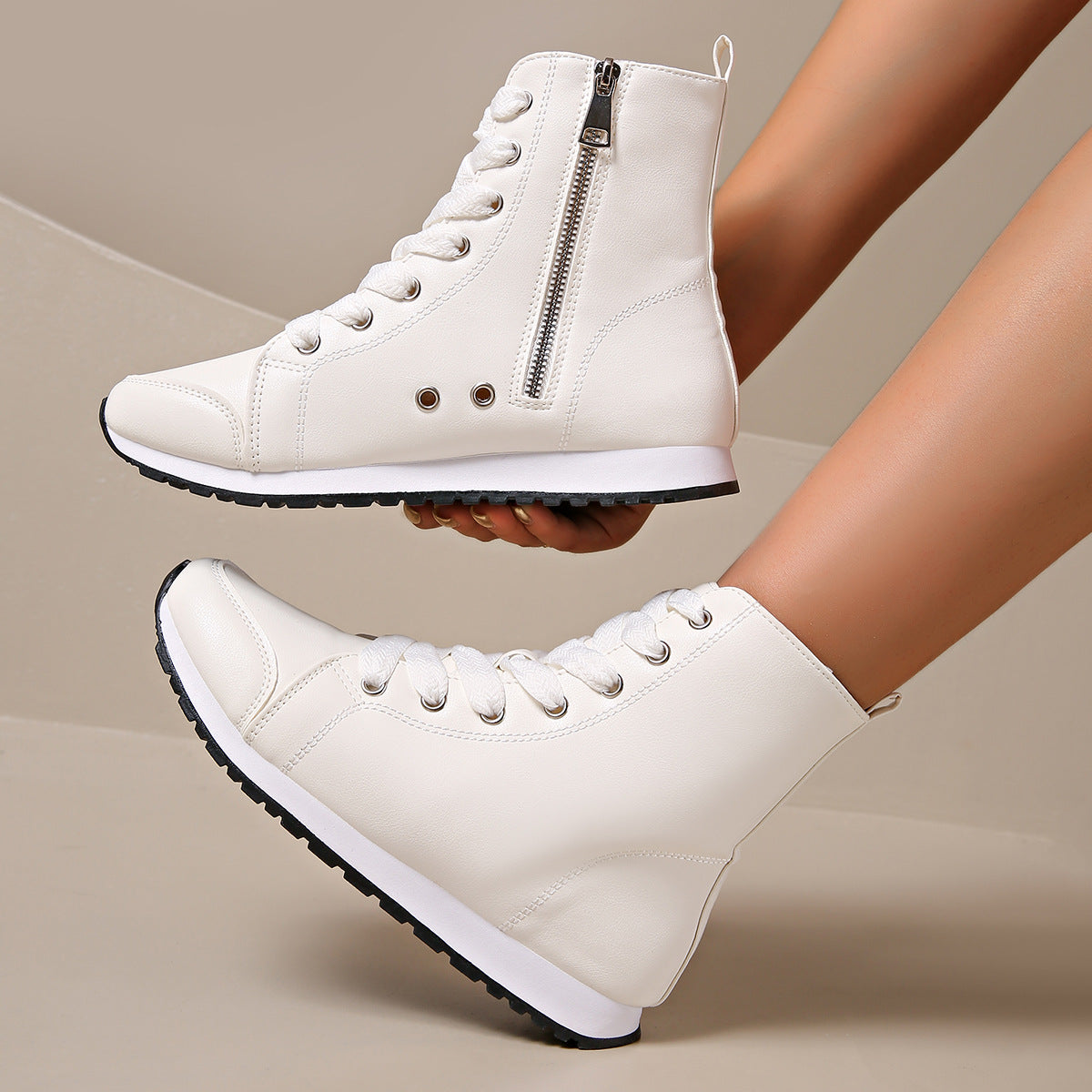 Ervion — Faux Leather High-Top Sneakers with Side Zipper Closure