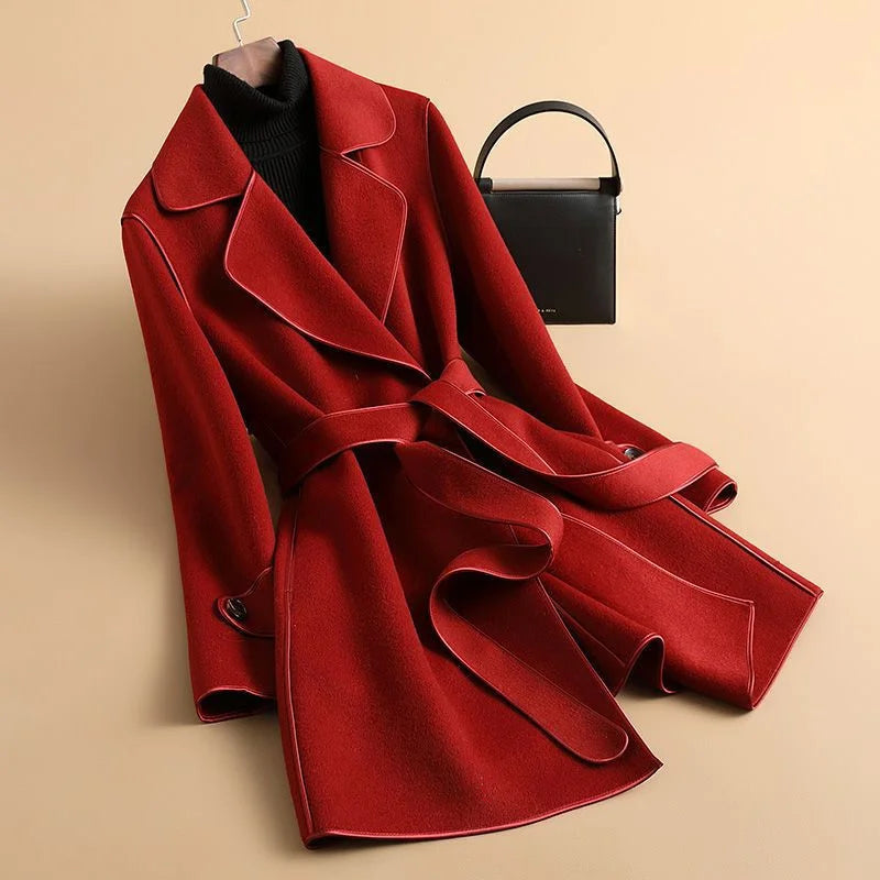 Sorrenna Cashmere Coat — Soft Blend with Adjustable Waist Belt for Warmth