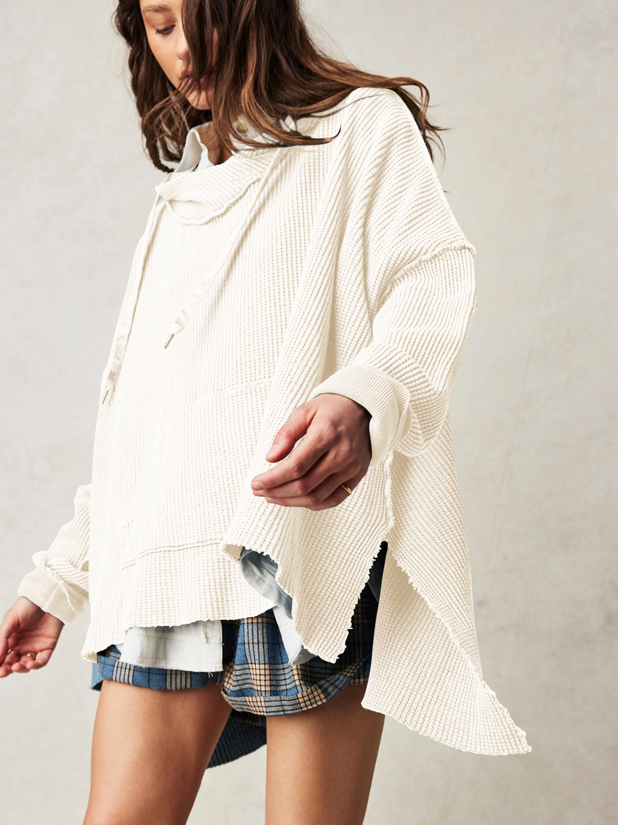 Soarion Waffle Hoodie — Oversized Soft Knit Pullover with Adjustable Hood