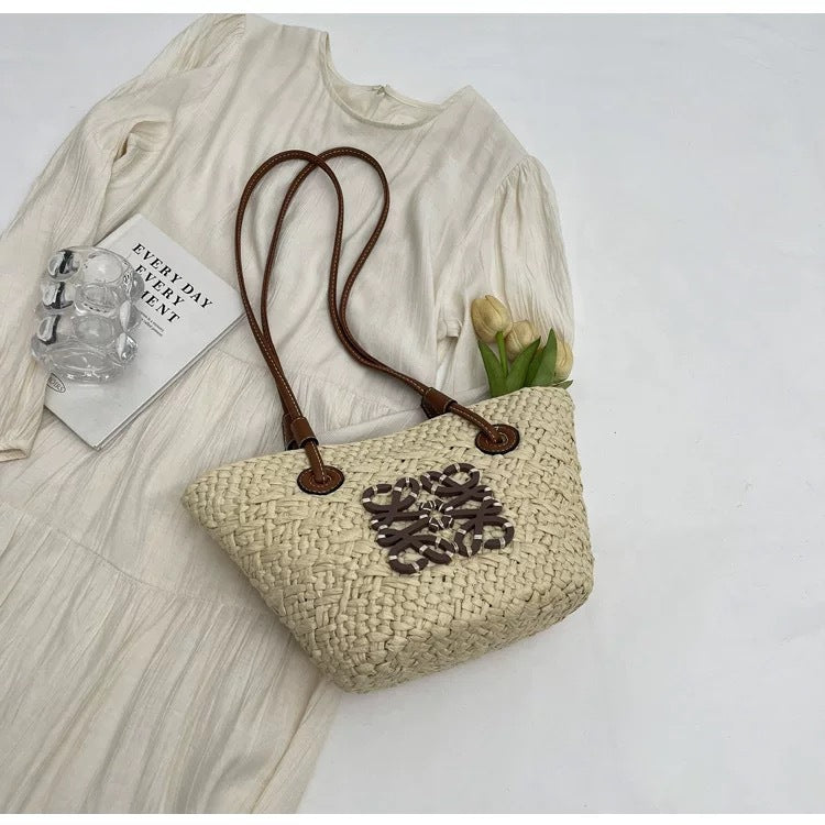 Liora — Handcrafted Straw Beach Bag with Adjustable Faux Leather Handles