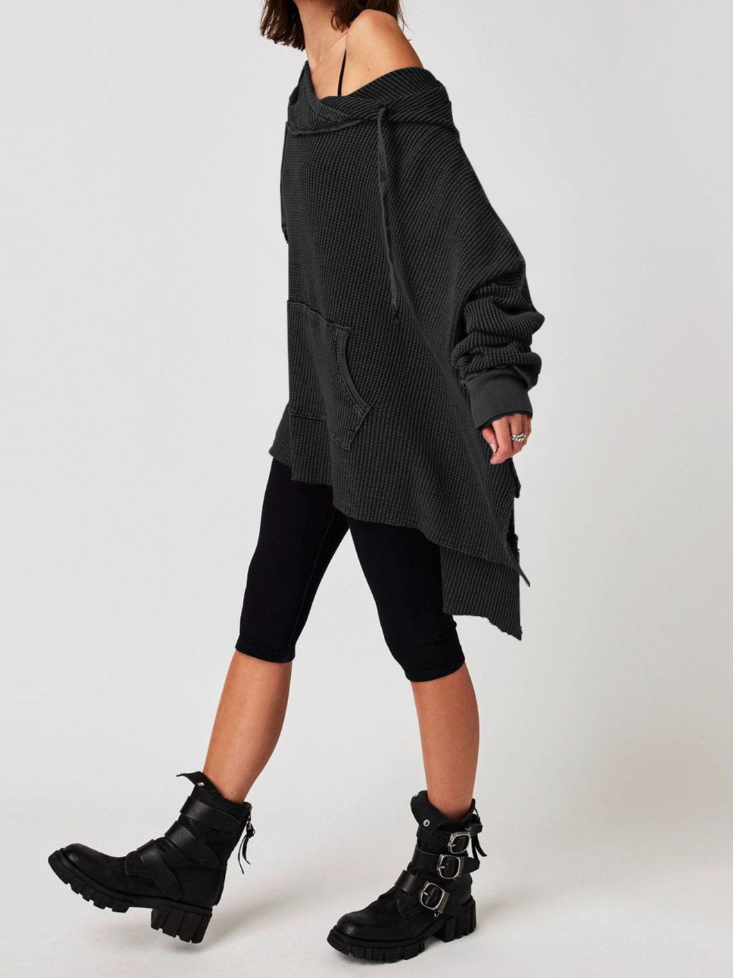 Soarion Waffle Hoodie — Oversized Soft Knit Pullover with Adjustable Hood