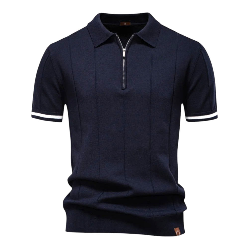 Corvinis — Men's Breathable Zip Collar Polo Shirt with Knit Texture