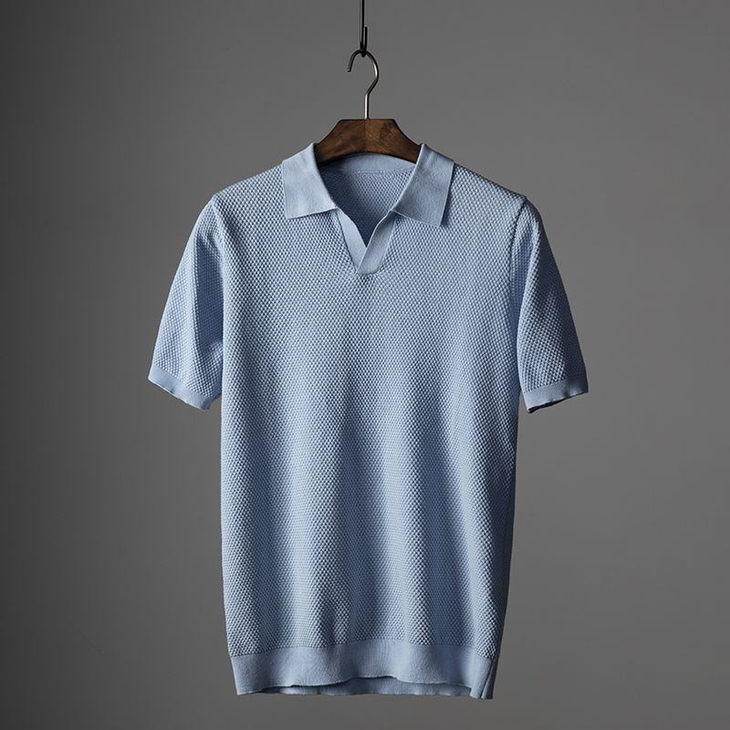 Elevian — Peruvian Cotton Knit Polo with Buttonless Johnny Collar
