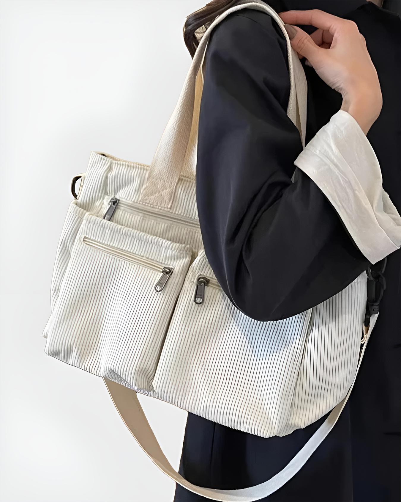 Lornell Cord Tote — Spacious Everyday Bag with Organized Storage