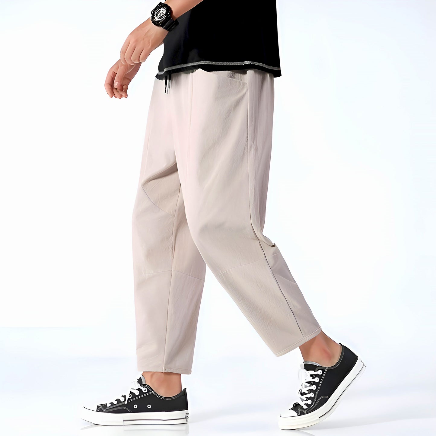 Eryndor Cropped Pants — Breathable Cotton-Linen Relaxed Fit with Drawstring Waist