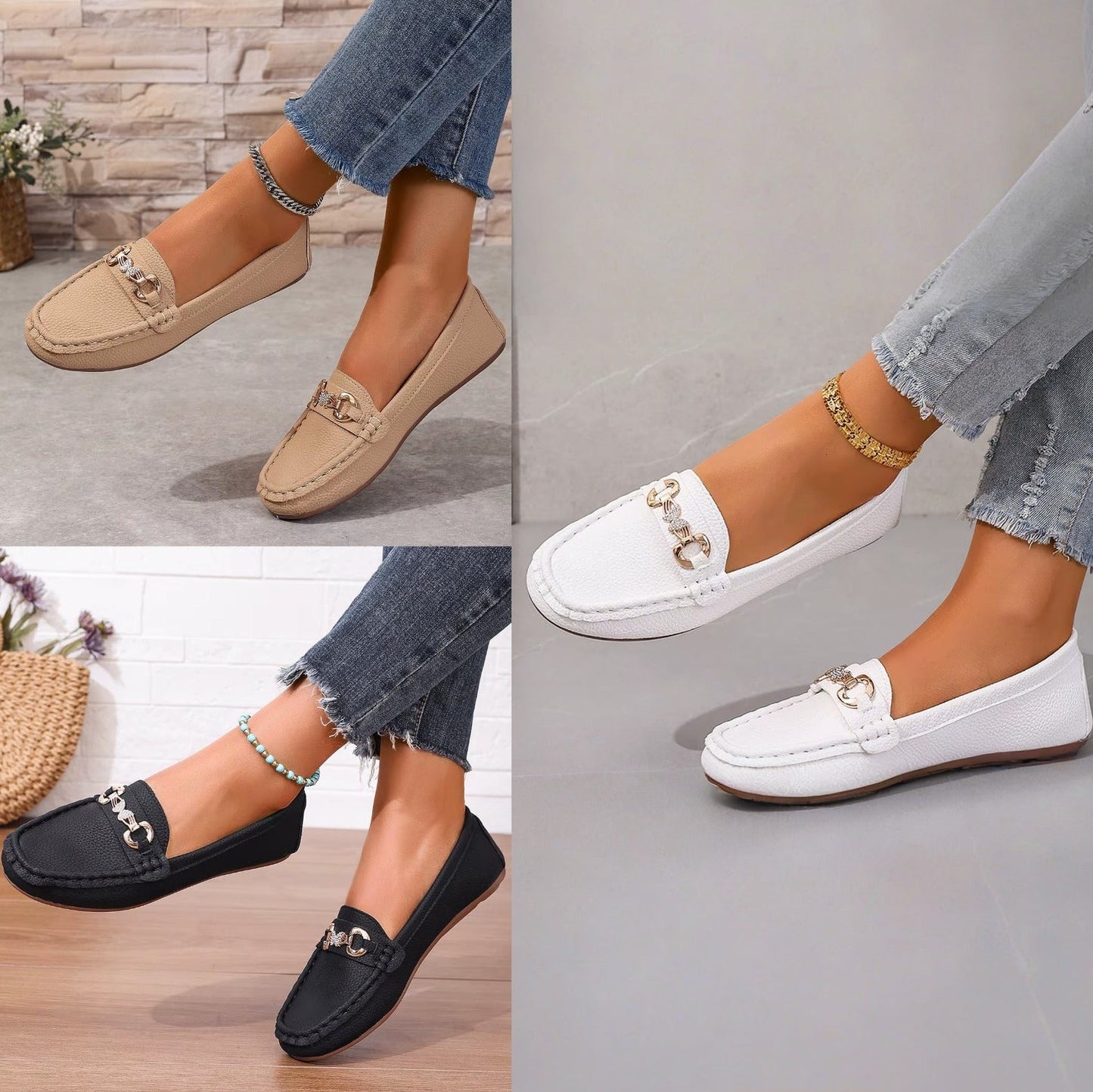Ardenza — Women’s Slip-On Loafers with Gold Chain Accent for Spring & Autumn