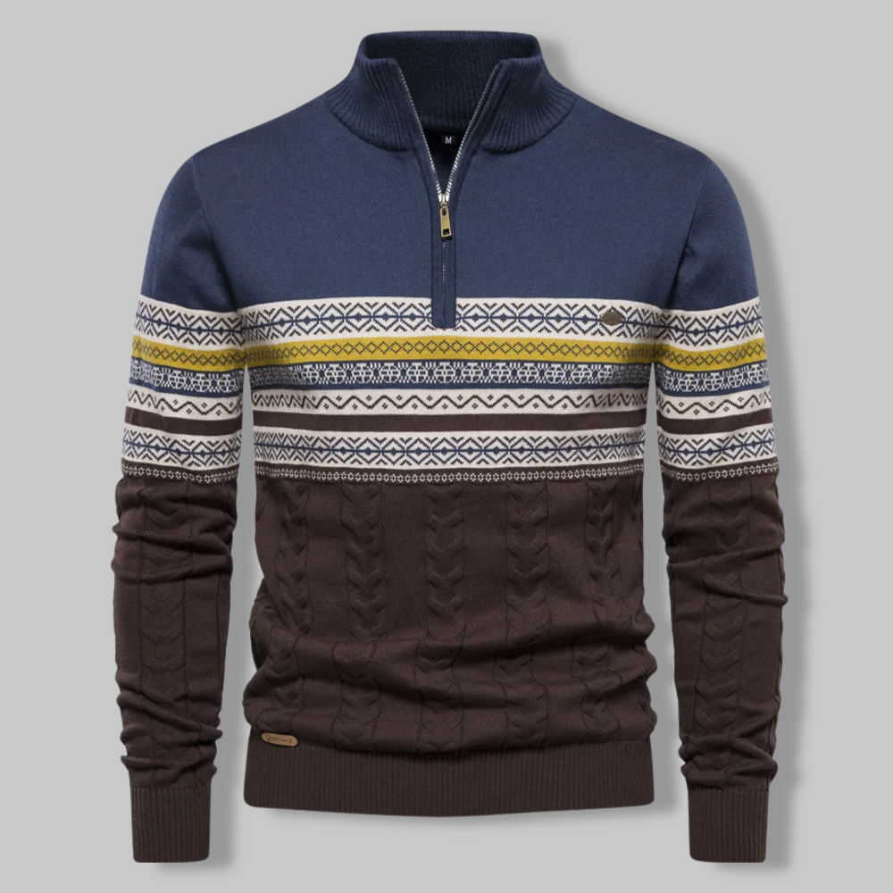 Norla — Men's Cable-Knit Quarter Zip Sweater with Alpine Pattern