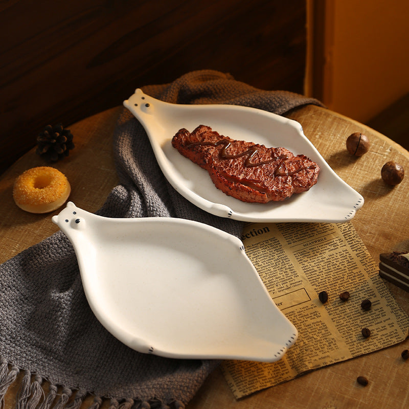 Nivara — Sculptural Polar Bear Ceramic Dish with Ivory Glaze