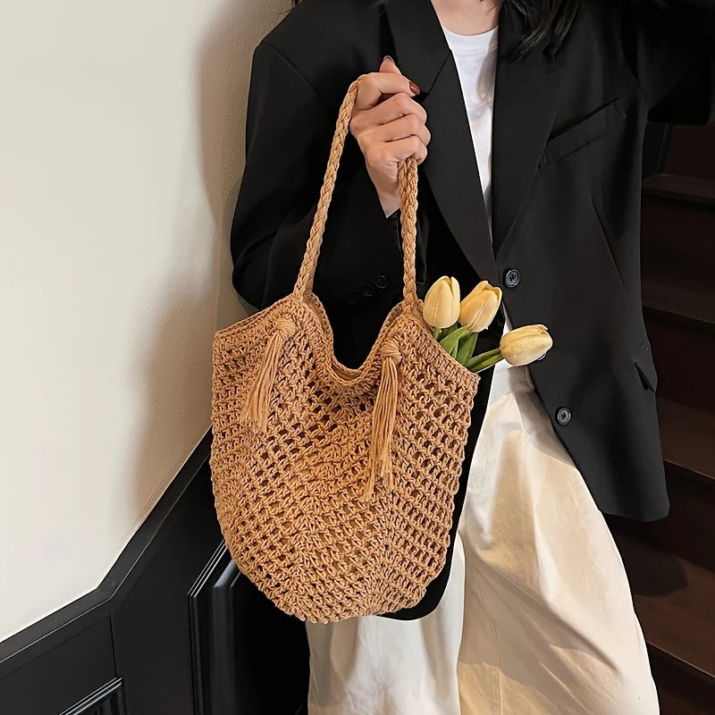 Ardena — Oversized Handcrafted Cotton Crochet Tote with Tassels