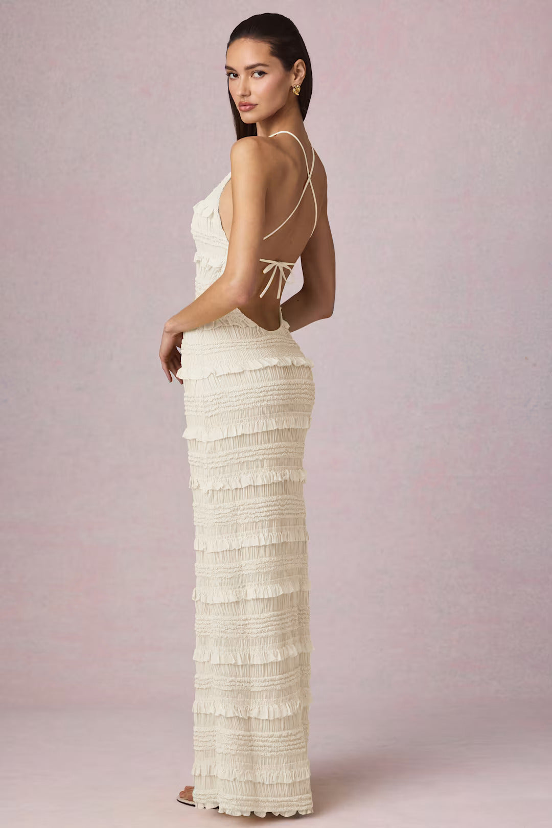 Clarellea — Halter Neck Maxi Dress with Ruffled Open Back