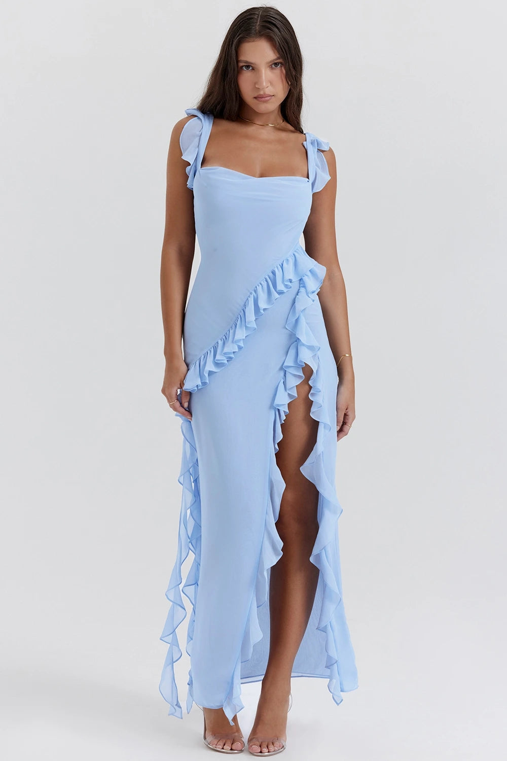 Zynlore Flutter Sleeve Ruffle Maxi Dress