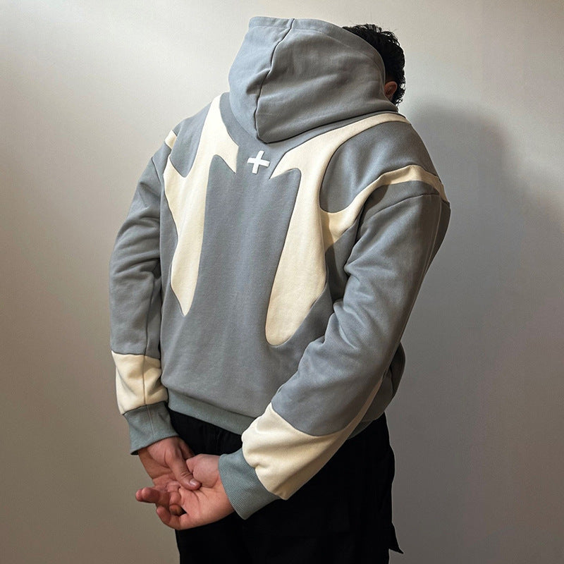 Zaren — Oversized Cotton Blend Zip-Up Hoodie with Paneled Design