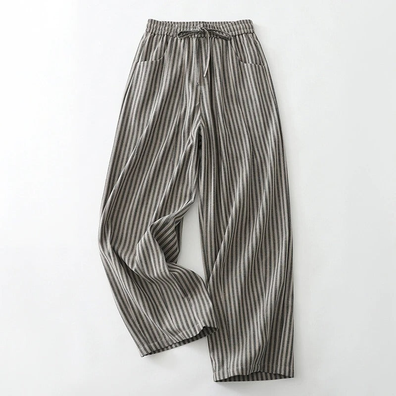 Liora — Striped Linen Wide-Leg Pants with Elastic Waistband