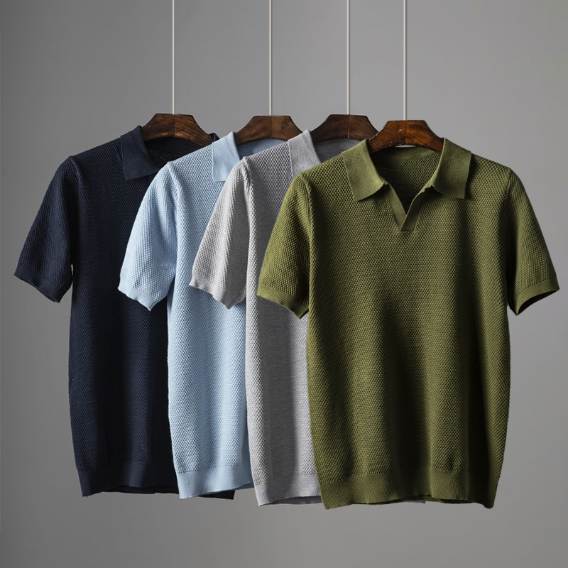 Elevian — Peruvian Cotton Knit Polo with Buttonless Johnny Collar