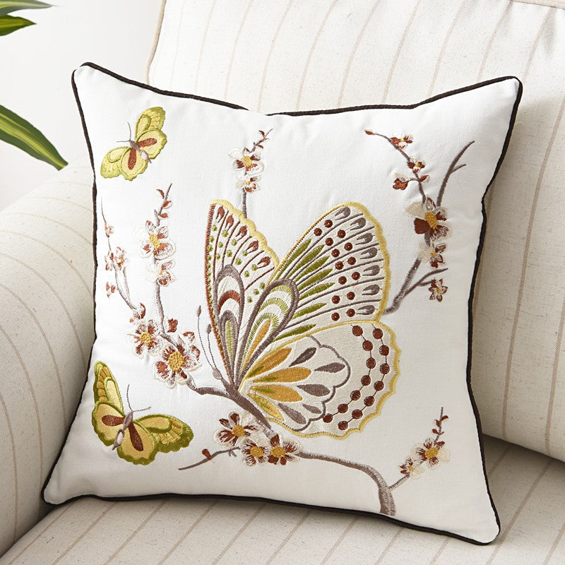 Liora — Embroidered Butterfly Cushion Cover in Cotton-Linen Blend